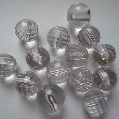 Lot de 14 perles rondes en plastique transparent
