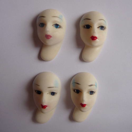 4 visages  feminins  en porcelaine froide pour projets creatifs 