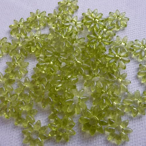 50 fleurs plastique couleur vert / jaune,  pour loisirs creatifs, home deco
