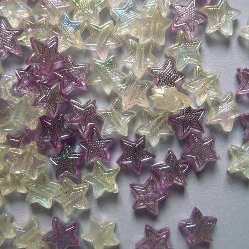 100 perles forme etoile, irisees blanc et mauve
