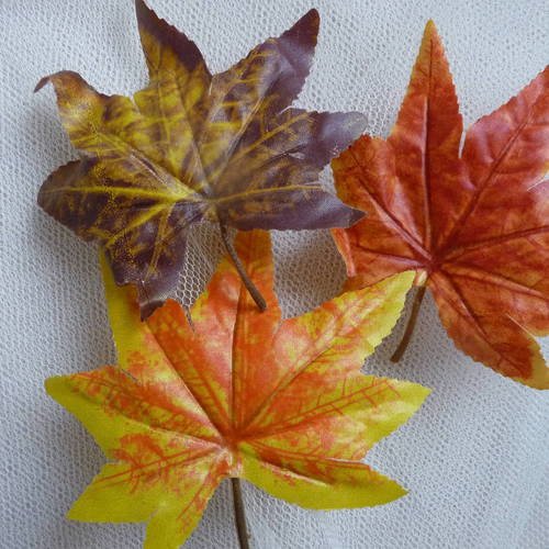 3 grandes feuilles en tissu - tons d'automne - home deco - arts plastiques