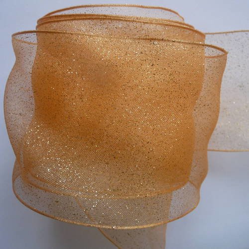 Ruban voile organza - 3 m x 7 cm  - orange a paillettes grande largeur (7 cm)