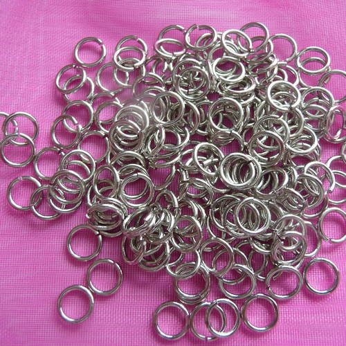 200 anneaux de jonction, 4 mm de diametre, metal argente