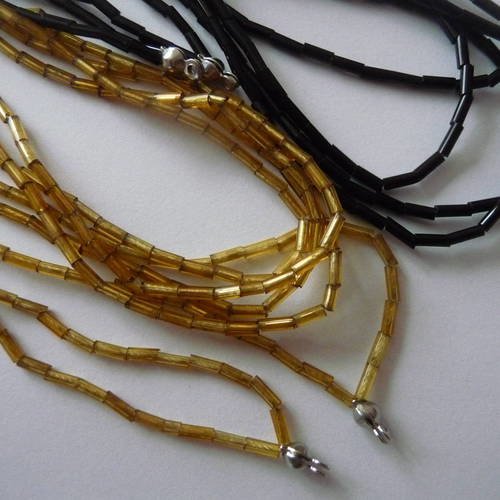 Perles de rocailles tubes noires et jaunes  - 3 colliers rocailles