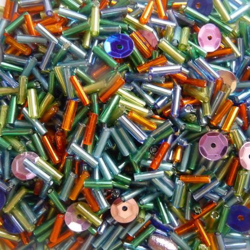 50 g perles de rocailles tubes -  melange de couleurs