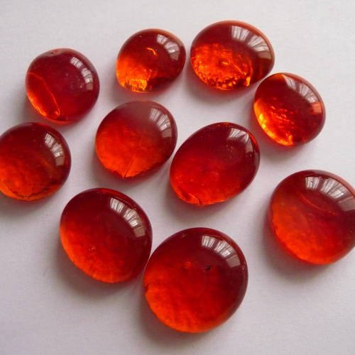 10 cabochons en verre, fond plat, couleur rouge 