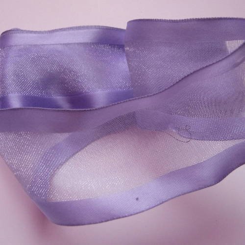 Magnifique  ruban voile organza et satin, longueur 3 m, couleur lavande