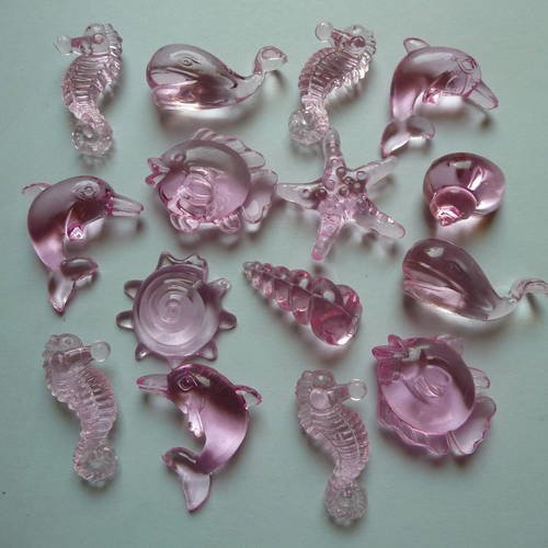 Assortiment de 15 animaux marins en plastique translucide (lot 2) 