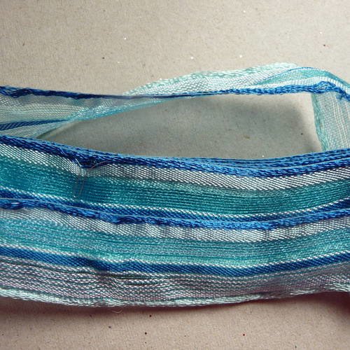 3 m de joli ruban a rayures  tons bleus