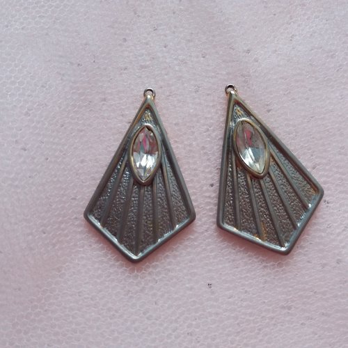 2 pendentifs metal argente style art deco