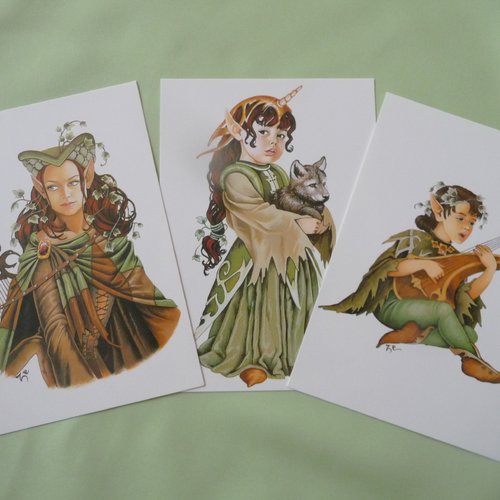 3 cartes elfes, jolies illustrations zéphir d'elph, carterie, papeterie