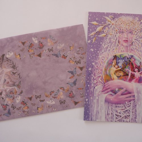Carte double fantasy art, sans texte,  avec son enveloppe illustrée