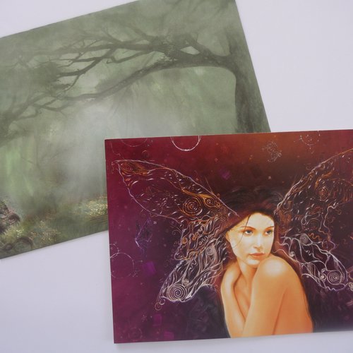 Carte double fantasy art, sans texte, illustration fée, avec enveloppe illustrée