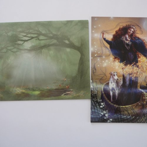 Carte double fantsy art, sans texte, jeune femme , lune, avec son enveloppe joliment illustrée