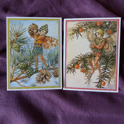 2 cartes de voeux illustrations lutins, fête de noël, nouvel an,