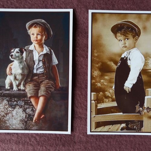 Image 2 enfants rétro, illustration vintage, décoration, carterie, papeterie, home-déco