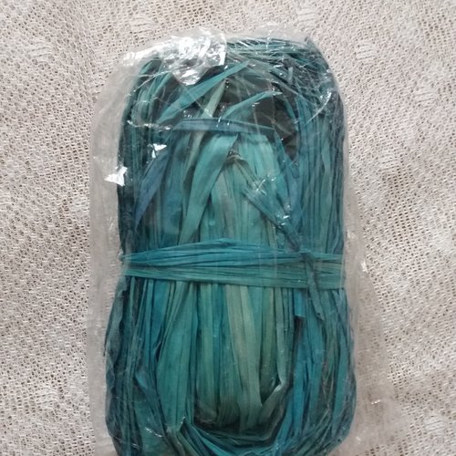 Pelote de raphia bleu/vert - 50 g environ ( projets créatifs, activités manuelles enfants, décorations)