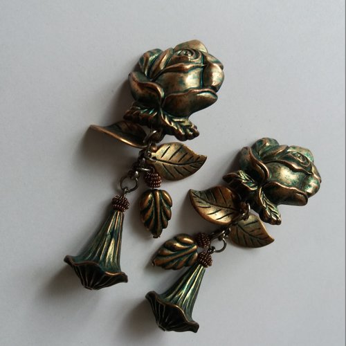 Paire boucles d'oreilles fantaisie plastique,à clips, effet bronze cuivré mordoré