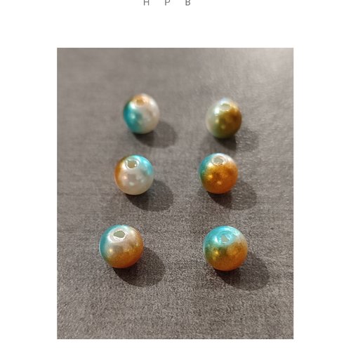 Lot de 6 perles rondes acryliques 8 mm tricolore