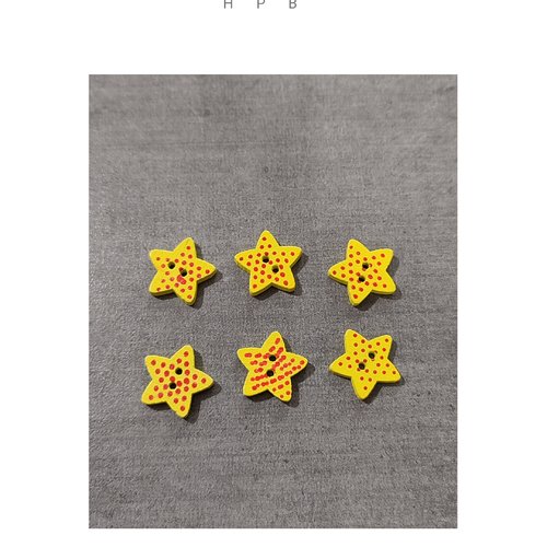 Lot de 6 boutons en bois en forme d'étoiles