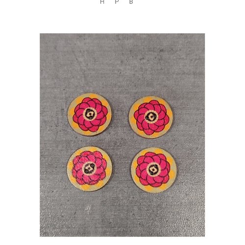 Lot de 4 boutons en bois motif mandala