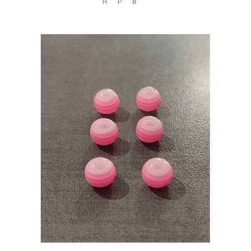Lot de 6 perles rondes acryliques à rayures