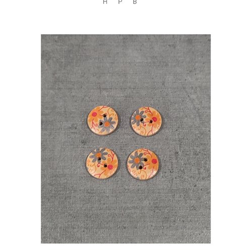 Lot de 4 boutons en bois motif fleurs