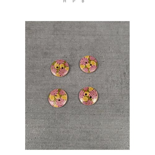 Lot de 4 boutons en bois motif fleurs