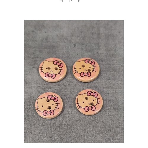 Lot de 4 boutons en bois motif chat