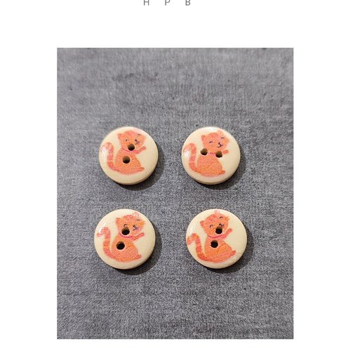 Lot de 4 boutons en bois motif chat