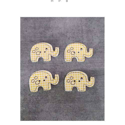 Lot de 4 boutons en bois en forme d'éléphant