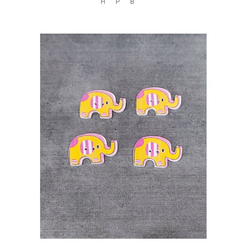 Lot de 4 boutons en bois en forme d'éléphant