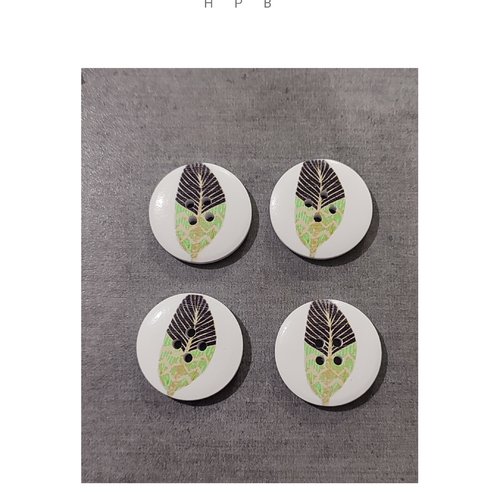 Lot de 4 boutons en bois motif plume