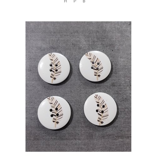 Lot de 4 boutons en bois motif plume