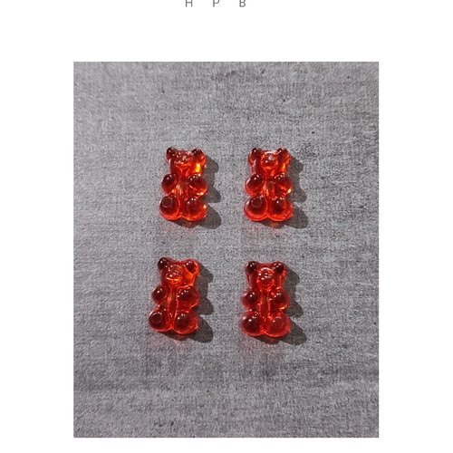 Lot de 4 perles acryliques oursons