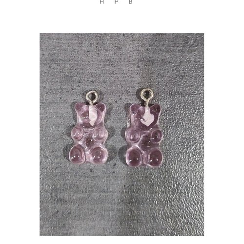 Lot de 2 breloques acryliques oursons