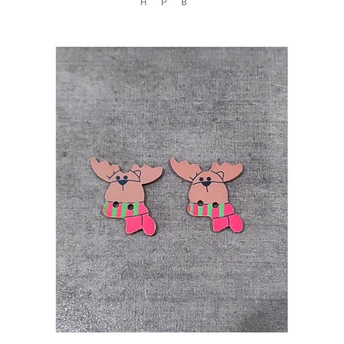 Lot de 2 boutons en bois en forme de renne