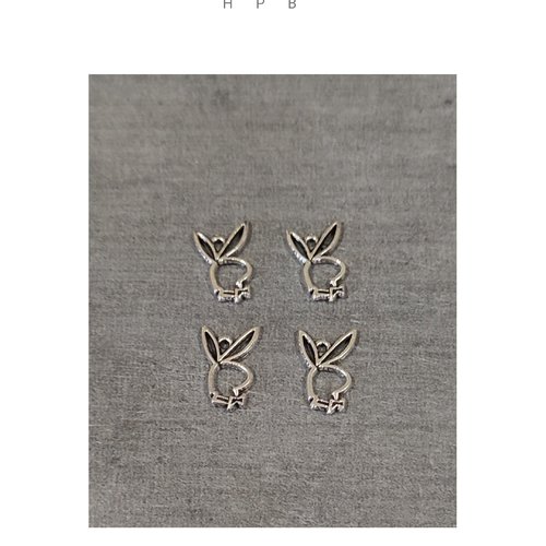 Lot de 4 breloques lapin en métal argenté
