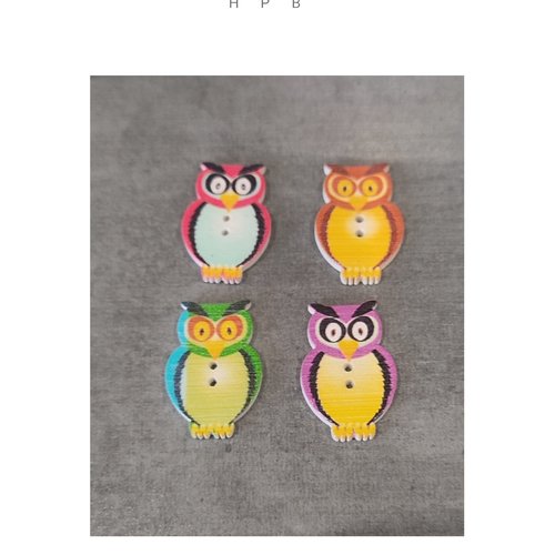 Assortiment de 4 boutons hibou  en bois