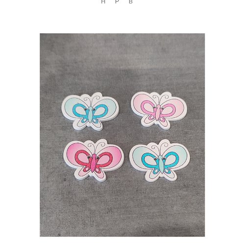 Assortiment de 4 boutons papillon en bois