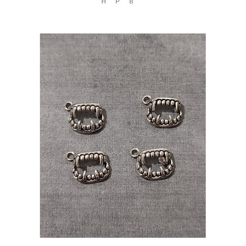 Lot de 4 breloques dents en métal argenté