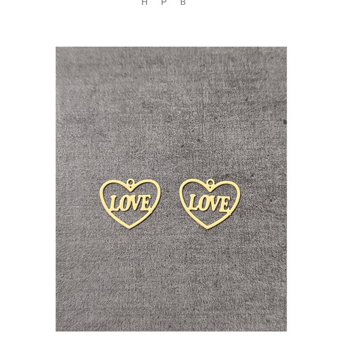 Lot de 2 petites estampes en laiton en forme de coeur "love"
