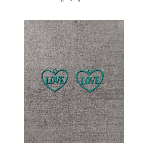 Lot de 2 petites estampes en laiton en forme de coeur "love"