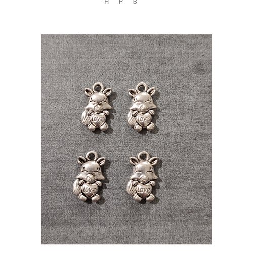 Lot de 4 breloques écureuil en métal argenté