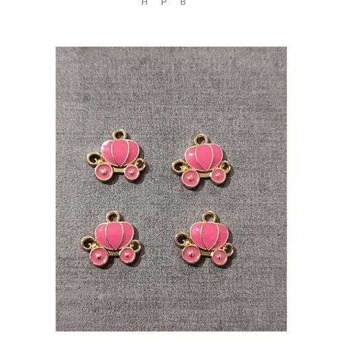 Lot de 4 breloques carrosse en métal doré et rose