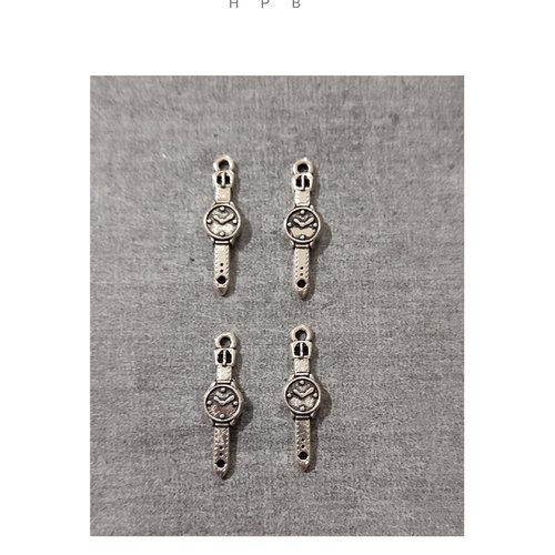 Lot de 4 breloques montre en métal argenté