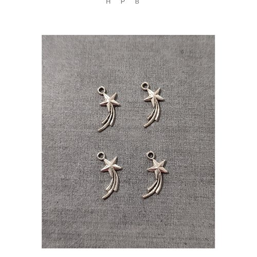 Lot de 4 breloques étoiles filantes en métal argenté