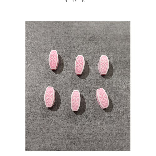Lot de 6 perles acryliques ovales à motifs fleurs