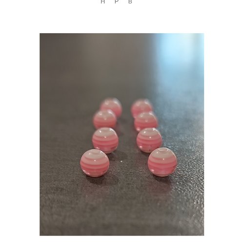 Lot de 8 perles rondes acryliques à rayures
