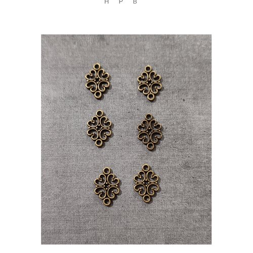 Lot de 6 breloques/connecteurs en métal bronze